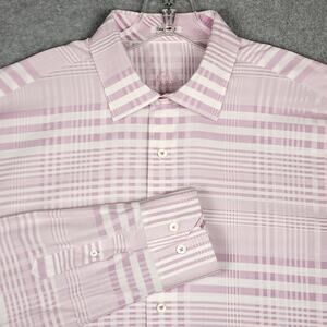 Bugatchi Men's Shirt Button Up Long Sleeve Lavender and White Plaid Large